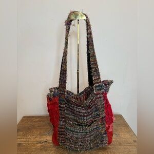Earth Divas Eco Friendly Cotton Red Boho Tote Bag Made in Nepal
